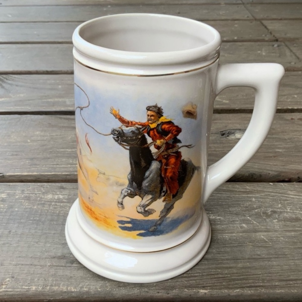 Vintage Teleflora Western Cowboy Roping Cattle Beer Stein